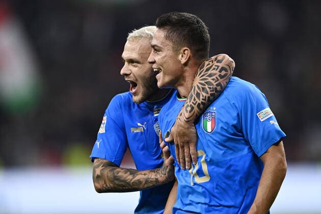 Sport Bilder des Tages Mg Budapest (Ungheria) 26 09 2022 - Nations League Ungheria-italia foto Matteo Gribaudi Image nella foto: esultanza gol Giacomo Raspadori 