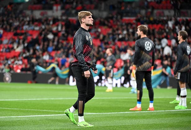 Football, men, 2022 23 season, Nations League League A, Group 3, matchday 6 in London, England Germany, Timo Werner Germany warming up, 26 09 2022, Copyright: xMatthiasxKochx