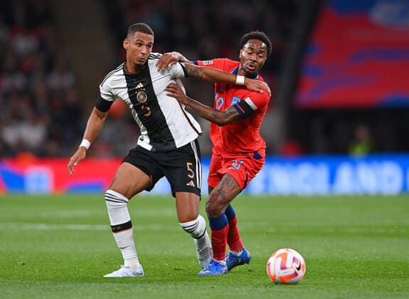 Football International UEFA Nations League 26 09 2022 at Wembley England Germany Thilo Kehrer left, Germany vs Raheem Sterling right, England