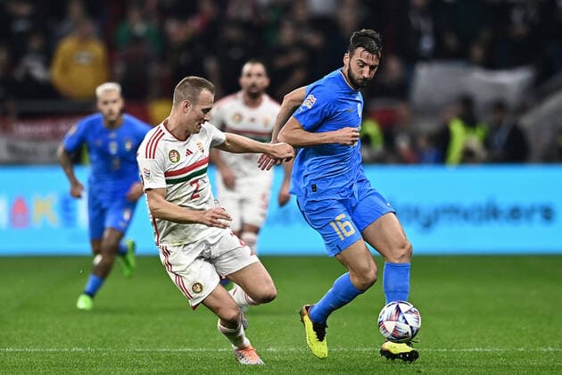Mg Budapest (Ungheria) 26 09 2022 - Nations League Ungheria-italia foto Matteo Gribaudi Image nella foto: Bryan Cristante-Adam Lang 