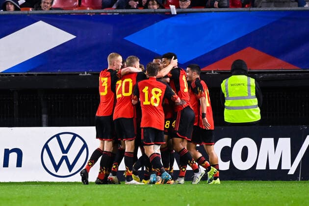 Joie des joueurs de Belgique FOOTBALL : France vs Belgique - Valenciennes - Amical Espoirs - 26 09 2022 FedericoPestellini Panoramic 