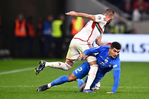 Foto Fabio Ferrari LaPresse 26 Settembre 2022 - Budapest, Ungheria - calcio - Ungheria vs Italia - Uefa Nations League - Gruppo C Giornata 6 6 - Stadio Puskas Arena Park.Nella foto: Giovanni Di Lorenzo (Italy) September 26, 2022 Budapest, Hungary - sport soccer- Uefa Nations League - Group C 6 6 - Stadium Puskas Arena Park.-Park.In the pic:Giovanni Di Lorenzo (Italy)  Copyright: xFabioxFerrari LaPressex