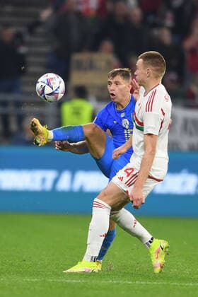 Nicolo Barella (Italy)Attila Szalai (Hungary) during the UEFA Nations League 2022-2023 match between Hungary 0-2 Italy at Puskas Arena on September 26, 2022 in Budapest, Hungary. Noxthirdxpartyxsales  (199650588)