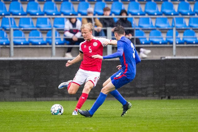Denmark U19 v England U19, UEFA U19 Championship qualifier, Hobro, Denmark Hobro, Denmark. 27th, September 2022. Gustav Mortensen (5) of Denmark seen during the UEFA U19 Championship qualifier between Denmark and England at DS Arena in Hobro. Hobro Denmark  Copyright: xGonzalesxPhoto BalazsxPopalx