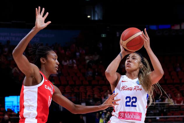 BASKETBALL PUERTO RICO CANADA, Arella Guirantes of Puerto Rico drives to the basket during the 2022 FIBA Women s Basketball World Cup Quarter Final match between Puerto Rico and Canada at Qudos Bank Arena in Sydney, Thursday, September 29, 2022. ( NO ARCHIVING, EDITORIAL USE ONLY, NO USE IN BOOKS WITHOUT CONSENT SYDNEY NEW SOUTH WALES AUSTRALIA  Copyright: xMARKxEVANSx 20220929001709052264