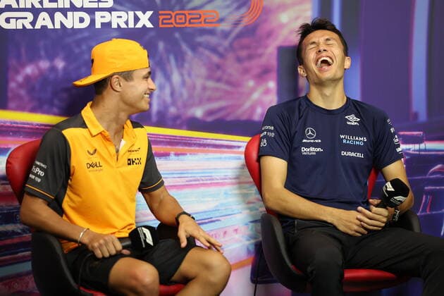 NORRIS Lando (gbr), McLaren F1 Team MCL36, and ALBON Alexander (tha), Williams Racing FW44, portrait, press conference, PK, Pressekonferenz during the Formula 1 Singapore Airlines Singapore Grand Prix 2022, 17th round of the 2022 FIA Formula One World Championship, WM, Weltmeisterschaft from September 30 to October 02, 2022 on the Marina Bay Street Circuit, in Singapore - F1 - SINGAPORE GRAND PRIX 2022 DPPI Panoramic  GOOD9672