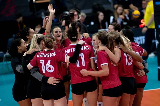LODZ 29.09.2022 MISTRZOSTWA SWIATA W SIATKOWCE KOBIET MECZ: KANADA - KAZAKHSTAN --- FIVB VOLLEYBALL WOMENS World Championship, WM, Weltmeisterschaft 2022 MATCH: CANADA - KAZAKHSTAN N Z REPREZENTACJA KANADY TEAM CANADA CIESZYNKA RADOSC FOT. PAWEL PIOTROWSKI 400mm.pl NEWSPIX.PL --- Newspix.pl  20220929PAP049