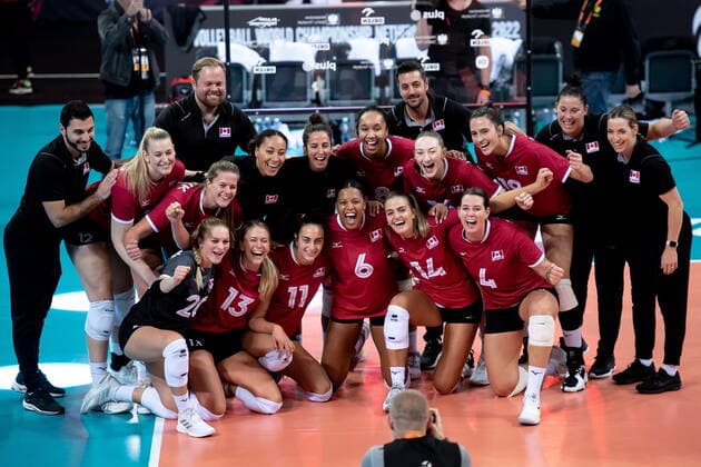 LODZ 29.09.2022 MISTRZOSTWA SWIATA W SIATKOWCE KOBIET MECZ: KANADA - KAZAKHSTAN --- FIVB VOLLEYBALL WOMENS World Championship, WM, Weltmeisterschaft 2022 MATCH: CANADA - KAZAKHSTAN N Z REPREZENTACJA KANADY TEAM CANADA CIESZYNKA RADOSC FOT. PAWEL PIOTROWSKI 400mm.pl NEWSPIX.PL --- Newspix.pl  20220929PAP051