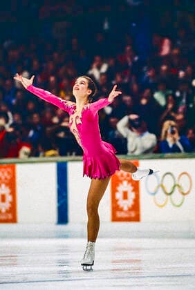 Olympics Figure skating, Eiskunstlauf Katarina Witt (GDR) Gold medalist and Olympic Champion competing in the Ladies Figure Skating Free Skate at the 1984 Olympic Winter games, Winterspiele,Spiele, Summer games Sarajevo Zetra Olympic Hall Yugoslavia Copyright: xDUOMO PCNx FG13 064655-2