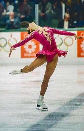 Olympics Figure skating, Eiskunstlauf Katarina Witt (GDR) Gold medalist and Olympic Champion competing in the Ladies Figure Skating Free Skate at the 1984 Olympic Winter games, Winterspiele,Spiele, Summer games Sarajevo Zetra Olympic Hall Yugoslavia Copyright: xPaulxJxSutton Duomo PCNx FG1601 076894-2