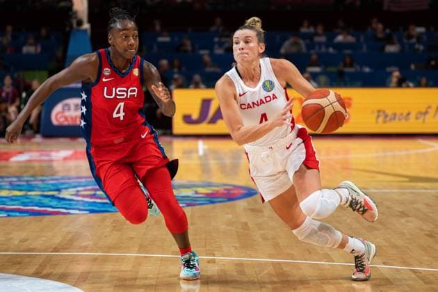FIBA Womens World Cup 2022 - Canada v United States Sami Hill (4 Canada) drives to the basket defended by Jewell Loyd (4 USA) during the FIBA Womens World Cup 2022 semifinal game between Canada and the United States at the Sydney Superdome in Sydney, Australia. Noe Llamas SPP Copyright: xNoexLlamas SPPx noe_llamas_sports_press_photo_173151