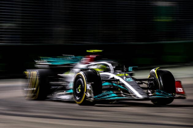 MARINA BAY, SINGAPORE: Lewis Hamilton, racing for the Mercedes AMG team during the 2022 Formula 1 Singapore Grand Prix at the Marina Bay Street Circuit in Marina Bay, Singapore.