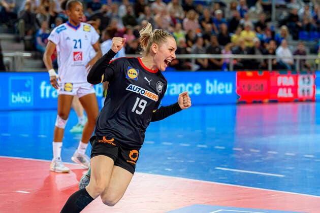 handball, women international match, France Germany Maike Schirmer Germany jubilation joy emotion goal celebration goal scorer Metz Arenes de Metz France
