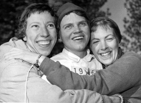 ARKIV-1960 Stafettlaget som vann damernas 3x5 km pa längdskidor vid OS i Squaw Vally 1960 fr.v. Irma Johansson, Sonja Ruthström och Britt Strandberg OS x190x *** ARCHIVE 1960 The relay team that won the womens 3x5 km on cross-country skiing at the Olympics in Squaw Valley 1960 fr v Irma Johansson, Sonja Ruthström and Britt Strandberg Olympics x190x  Copyright: xPRESSENSxBILDx STAFETTLAG DAMER
