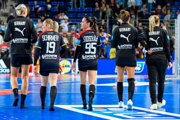 Handball, women international match, France Germany from left Luisa Schulze Germany Bietigheim , Maike Schirmer Germany , Johanna Stockschl der Stockschlaeder Germany Thueringer HC , Emily Boelk Bölk Germany Ferencvaros Budapest Metz Arenes de Metz France