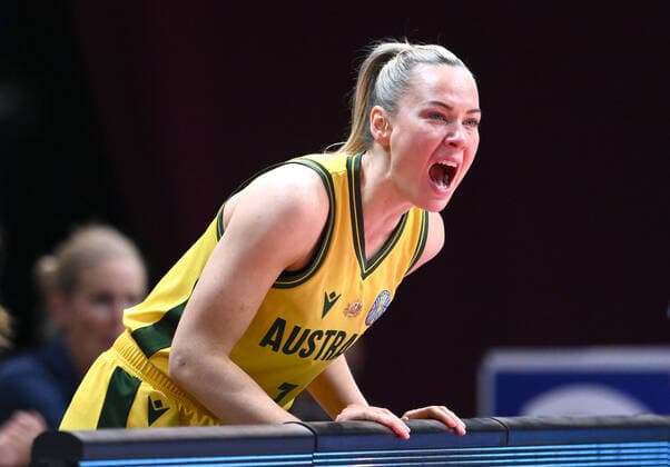 BASKETBALL WOMENS WORLD CUP 3RD, Tess Madgen of Australia reacts during the 2022 FIBA Women s Basketball World Cup 3rd Place match between Australia and Canada at Qudos Bank Arena in Sydney, Saturday, October 1, 2022. ( NO ARCHIVING, EDITORIAL USE ONLY, NO USE IN BOOKS WITHOUT CONSENT SYDNEY NEW SOUTH WALES AUSTRALIA  Copyright: xJAMESxGOURLEYx 20221001001709918432