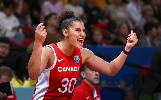 BASKETBALL WOMENS WORLD CUP 3RD, Taya Hanson of Canada reacts during the 2022 FIBA Women s Basketball World Cup 3rd Place match between Australia and Canada at Qudos Bank Arena in Sydney, Saturday, October 1, 2022. ( NO ARCHIVING, EDITORIAL USE ONLY, NO USE IN BOOKS WITHOUT CONSENT SYDNEY NEW SOUTH WALES AUSTRALIA  Copyright: xJAMESxGOURLEYx 20221001001709923053
