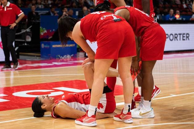 FIBA Womens World Cup 2022 - Australia v Canada Natalie Achonwa (11 Canada) is injured during the FIBA Womens World Cup 2022 bronze medal game between Australia and Canada at the Sydney Superdome in Sydney, Australia. Noe Llamas SPP Copyright: xNoexLlamas SPPx noe_llamas_sports_press_photo_173255