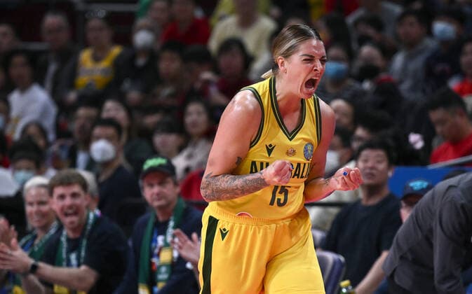 BASKETBALL WOMENS WORLD CUP 3RD, Cayla George of Australia celebrates during the 2022 FIBA Women s Basketball World Cup 3rd Place match between Australia and Canada at Qudos Bank Arena in Sydney, Saturday, October 1, 2022. ( NO ARCHIVING, EDITORIAL USE ONLY, NO USE IN BOOKS WITHOUT CONSENT SYDNEY NEW SOUTH WALES AUSTRALIA  Copyright: xJAMESxGOURLEYx 20221001001709930167