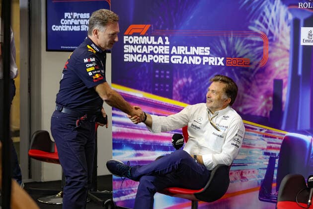 HORNER Christian (gbr), Team Principal of Red Bull Racing, portrait, CAPITO Jost, Chief Executive Officer of Williams Racing, portrait, press conference, PK, Pressekonferenz during the Formula 1 Singapore Airlines Singapore Grand Prix 2022, 17th round of the 2022 FIA Formula One World Championship, WM, Weltmeisterschaft from September 30 to October 02, 2022 on the Marina Bay Street Circuit, in Singapore - F1 - SINGAPORE GRAND PRIX 2022 DPPI Panoramic  AV6_4293