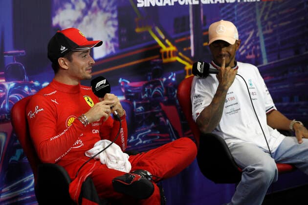 16 Charles Leclerc MCO, Scuderia Ferrari , 44 Lewis Hamilton GBR, Mercedes AMG Petronas F1 Team , F1 Grand Prix of Singapore at Marina Bay Street Circuit on October 1, 2022 in Singapore, Singapore Photo by Carl Bingham Motorsport Images DPPI via HOCH ZWEI Singapore
