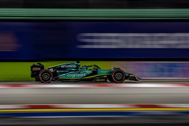 MARINA BAY, SINGAPORE: Lance Stroll, racing for the Aston Martin F1 team during the 2022 Formula 1 Singapore Grand Prix at the Marina Bay Street Circuit in Marina Bay, Singapore.