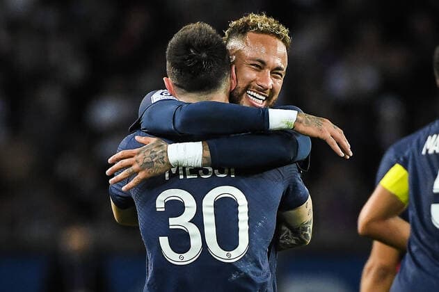 October 1, 2022, Paris, France, France: Lionel (Leo) MESSI of PSG celebrate his goal with NEYMAR JR of PSG during the Ligue 1 match between Paris Saint-Germain (PSG) and OGC Nice at Parc des Princes Stadium on October 01, 2022 in Paris, France. Paris France - ZUMAm308 20221001_zsp_m308_007 Copyright: xMatthieuxMirvillex