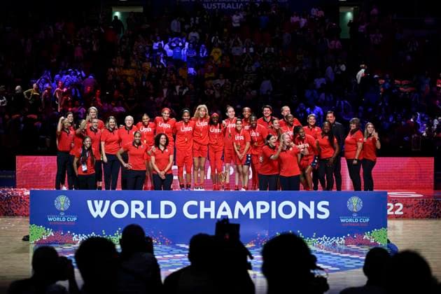 1st October 2022; Sydney, Homebush, New South Wales, Australia, Women s World Cup Basketball: Final USA versus China, World Cup 2022 champions USA celebrate with their trophy  ActionPlus12431973 NigelxOwen