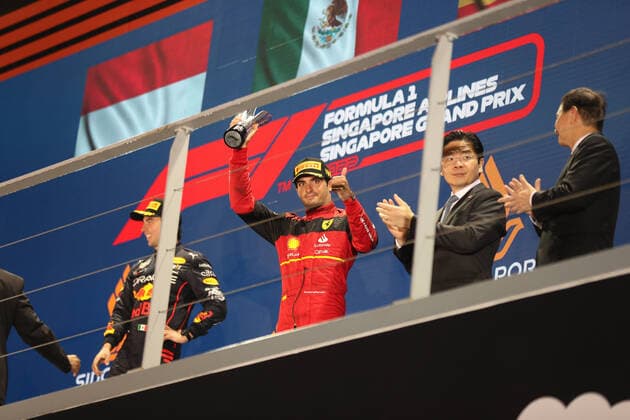October 2nd 2022; Marina Bay, Singapore, Singapore FIA Formula 1 Grand Prix: Race day: 3rd placed Scuderia Ferrari, Carlos Sainz  ActionPlus12432203 Octane