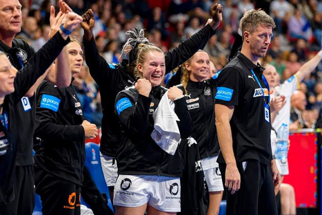 Handball, women international match France Germany Lisa Antl Germany Dortmund jubilation joy emotion Nancy Palais des Sports Jean Weille France