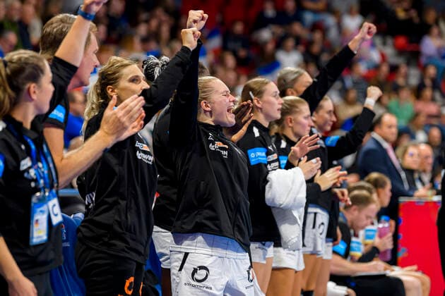 Handball, women international match France Germany Lisa Antl Germany Dortmund jubilation joy emotion Nancy Palais des Sports Jean Weille France