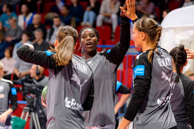 Handball, women international France Germany Laetitia Quist Germany Blomberg Nancy Palais des Sports Jean Weille France