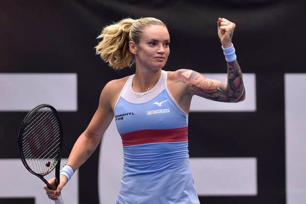 Czech Tereza Martincova in action during the women s tennis tournament WTA, Tennis Damen Agel Open 2022 match against Jil Teichmann of Switzerland in Ostrava, Czech Republic, October 3, 2022. (CTKxPhoto JaroslavxOzana) CTKPhotoP2022100309116  JAO 52
