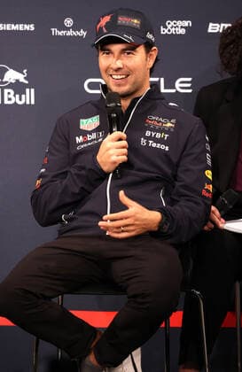 October 5, 2022, Tokyo, Japan - Red Bull Racing Formula-1 driver Sergio Perez of Mexico speaks at a press conference, PK, Pressekonferenz in Tokyo on Wednesday, October 5, 2022. Formula-1 Japan Grand Prix will be held at the Suzuka circuit on October 9. Noxthirdxpartyxsales  (200425855)