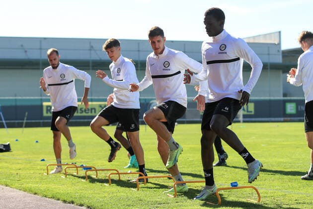 SOCCER - UEFA EL, Sturm vs Lazio, preview GRAZ,AUSTRIA,05.OCT.22 - SOCCER - UEFA Europa League, SK Sturm Graz vs SS Lazio Roma, preview, training Sturm. Image shows Jon Gorenc Stankovic, Moritz Wels, Sandro Ingolitsch and Amadou Dante (Sturm).  GEPAxpictures xMarioxBuehner