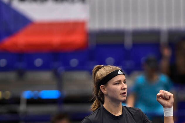 Karolina Muchova (Czech) in action during the WTA, Tennis Damen Agel Open 2022 women s tennis tournament match against Beatriz Haddad Maia (Brasil), on October 5, 2022, in Ostrava, Czech Republic. (CTKxPhoto JaroslavxOzana) CTKPhotoP2022100506593  JAO 34