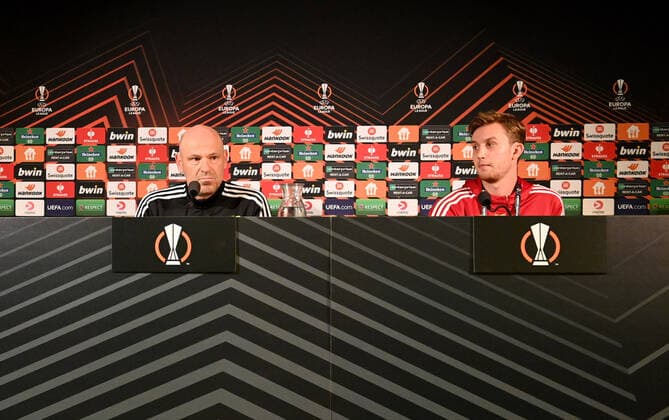 Football, men, season 2022 2023, Europa League, Malmö FF 1 FC Union Berlin group stage, group D, match day 3 , press conference and training of 1 FC Union the day before the game at Eleda Stadium, f l Co coach Markus Hoffmann 1 FC Union , goalkeeper Frederik Rönnow 1 FC Union 05 10 2022, Copyright: xMatthiasxKochx