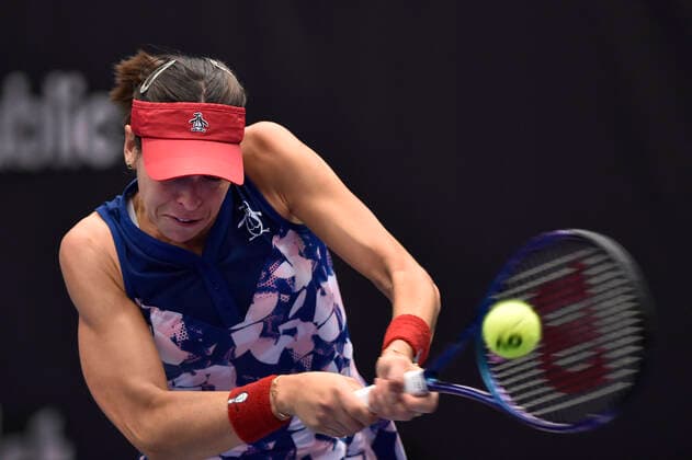 Ajla Tomljanovic of Australia in action during the WTA, Tennis Damen Agel Open 2022 women s tennis tournament match against Iga Swiatek of Poland, on October 5, 2022, in Ostrava, Czech Republic. (CTKxPhoto JaroslavxOzana) CTKPhotoP2022100507382  JAO 45