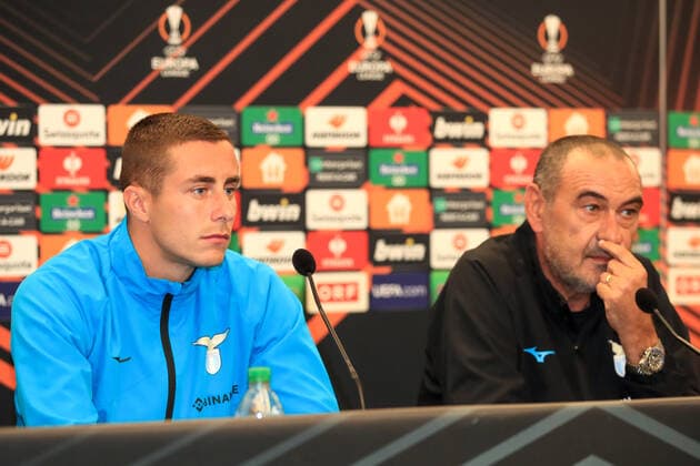 SOCCER - UEFA EL, Sturm vs Lazio, preview GRAZ,AUSTRIA,05.OCT.22 - SOCCER - UEFA Europa League, SK Sturm Graz vs SS Lazio Roma, preview, press conference, PK, Pressekonferenz Lazio. Image shows Adam Marusic and head coach Maurizio Sarri (Lazio).  GEPAxpictures xMarioxBuehner