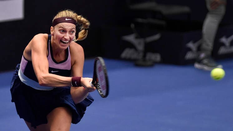 Czech Petra Kvitova in action during the WTA, Tennis Damen Agel Open 2022 women s tennis tournament match against Paula Badosa of Spain, on October 5, 2022, in Ostrava, Czech Republic. (CTKxPhoto JaroslavxOzana) CTKPhotoP2022100509128  JAO 75