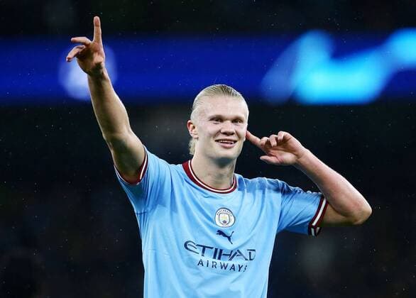 Mandatory Credit: Photo by Matt West Shutterstock (13439512u) Erling Haaland of Manchester City celebrates scoring a goal to make it 2-0 Manchester City v FC Copenhagen, UEFA Champions League, Group G, Football, Etihad Stadium, Manchester, UK - 05 Oct 2022 EDITORIAL USE ONLY No use with unauthorised audio, video, data, fixture lists, club league logos or live services. Online in-match use limited to 120 images, no video emulation. No use in betting, games or single club league player publications. Manchester City v FC Copenhagen, UEFA Champions League, Group G, Football, Etihad Stadium, Manchester, UK - 05 Oct 2022 EDITORIAL USE ONLY No use with unauthorised audio, video, data, fixture lists, club league logos or live services. Online in-match use limited to 120 images, no video emulation. No use in betting, games or single club league player publications. Copyright: xMattxWest Shutterstockx 13439512u