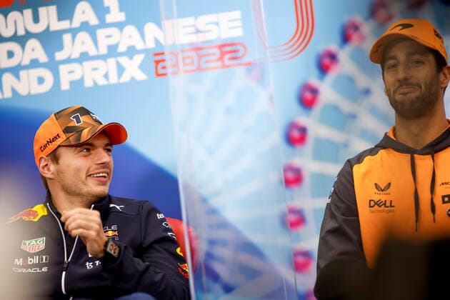 1 Max Verstappen NLD, Oracle Red Bull Racing , 3 Daniel Ricciardo AUS, McLaren F1 Team , F1 Grand Prix of Japan at Suzuka International Racing Course on October 6, 2022 in Suzuka, Japan Photo by HOCH ZWEI Suzuka Japan