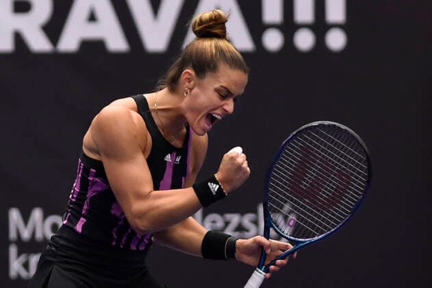 Maria Sakkari of Greece in action during the WTA, Tennis Damen Agel Open 2022 women s tennis tournament match against Alycia Parks of USA, on October 6, 2022, in Ostrava, Czech Republic. (CTKxPhoto JaroslavxOzana) CTKPhotoP2022100605502  JAO 02