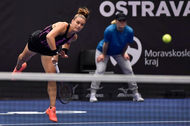 Maria Sakkari of Greece in action during the WTA, Tennis Damen Agel Open 2022 women s tennis tournament match against Alycia Parks of USA, on October 6, 2022, in Ostrava, Czech Republic. (CTKxPhoto JaroslavxOzana) CTKPhotoP2022100605701  JAO 09