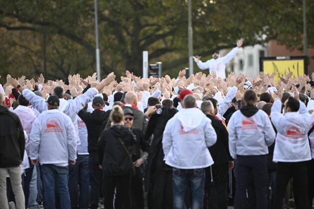 MALMÖ 20221006 Union Berlins supporters outside the stadium in Malmö before Thursdays football match in the Europa League, group D, second leg, between Malmö FF and FC Union Berlin at Eleda Stadium New Malmö Stadion Malmö Sweden FOOTBALL x50090x,  Copyright: xJohanxNilsson TTx EUROPA LEAGUE MALMÖ FF-UNION BERLIN