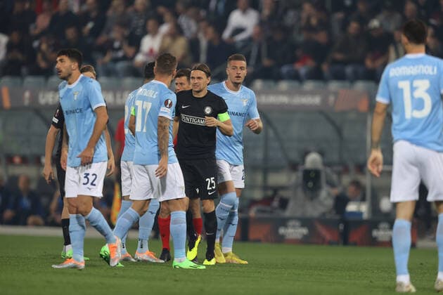 SOCCER - UEFA EL, Sturm vs Lazio GRAZ,AUSTRIA,06.OCT.22 - SOCCER - UEFA Europa League, SK Sturm Graz vs SS Lazio Roma. Image shows Ciro Immobile (Lazio) and Stefan Hierlaender (Sturm).  GEPAxpictures xHansxOberlaender