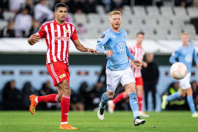 221006 Danilho Doekhi of Union Berlin and Anders Christiansen of Malmö FF during the UEFA Europa League match between Malmö FF and Union Berlin on October 6, 2022 in Malmö Photo Petter Arvidson BILDBYRAN code PA PA0409 football football soccer fotball uefa europa league malmö ff union berlin bbeng,  Copyright: PETTERxARVIDSON BB221006PA063