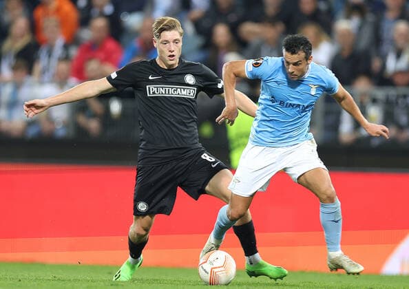 SOCCER - UEFA EL, Sturm vs Lazio GRAZ,AUSTRIA,06.OCT.22 - SOCCER - UEFA Europa League, SK Sturm Graz vs SS Lazio Roma. Image shows Alexander Prass (Sturm) and Pedro (Lazio).  GEPAxpictures xChrisxBauer