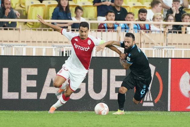 Wissam Ben Yedder (AS Monaco) - Manolis Siopis (Trabzonspor) FOOTBALL : AS Monaco vs Trabzonspor - Ligue Europa - Phase de groupe - Monaco - 06 10 2022 NorbertScanella Panoramic 