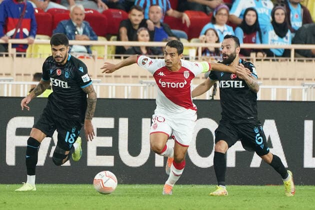 Wissam Ben Yedder (AS Monaco) - Manolis Siopis (Trabzonspor) FOOTBALL : AS Monaco vs Trabzonspor - Ligue Europa - Phase de groupe - Monaco - 06 10 2022 NorbertScanella Panoramic 
